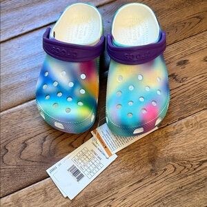 NWT CROCS Kids' Multicolor Clogs with Purple Strap size 13